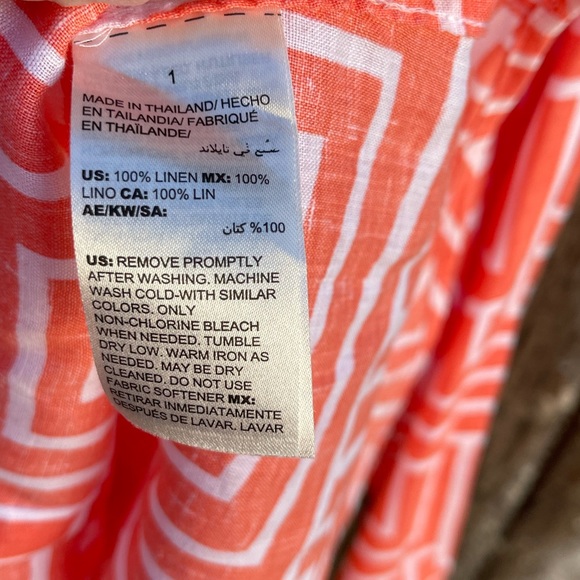 Chicos Linen Shirt 1 No Iron Orange White 3/4 Sleeve - Picture 5 of 7